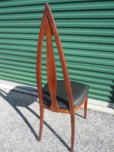  Walter Wabash Set of 4 Mid Century Modern Cathedral Style Walnut Dining Chairs