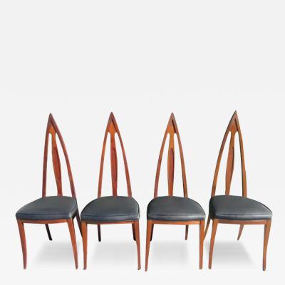  Walter Wabash Set of 4 Mid Century Modern Cathedral Style Walnut Dining Chairs