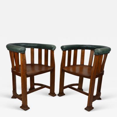  Waring Gillow Waring Gillow Ten Arts Crafts Oak Tub Chairs with Shaped Solid Seats