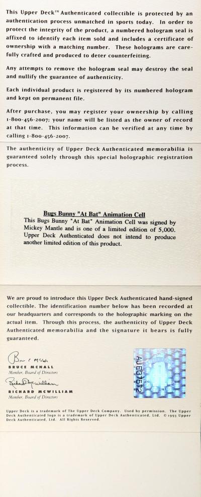  Warner Bros Cartoons Baseball Bugs with Mickey Mantle Autograph