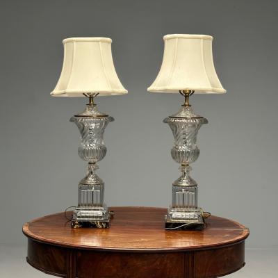  Waterford Mid Century Modern Table Lamps Textured Glass Marble 1970s