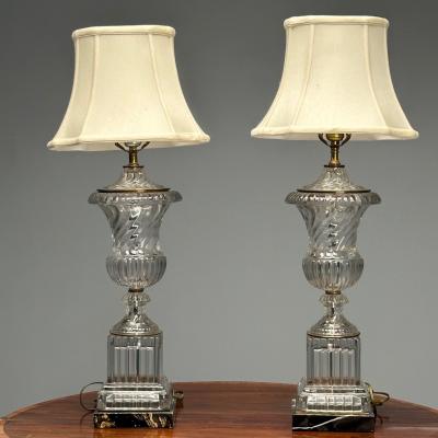  Waterford Mid Century Modern Table Lamps Textured Glass Marble 1970s