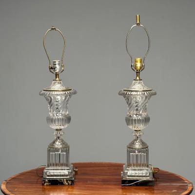  Waterford Mid Century Modern Table Lamps Textured Glass Marble 1970s
