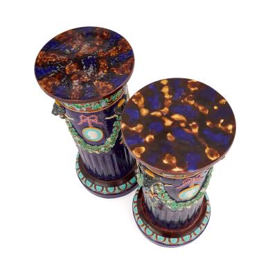  Wedgwood Pair of antique English majolica pedestals by Wedgwood
