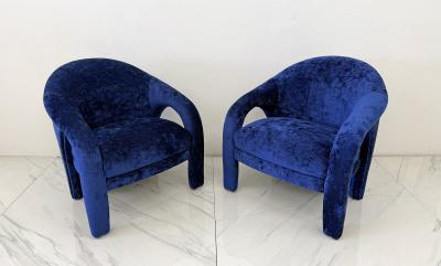  Weiman Elephant Chairs by Weiman style of Vladimir Kagan in Blue Velvet 1990s
