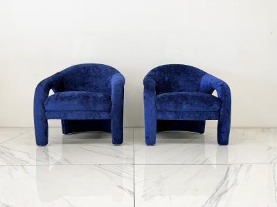  Weiman Elephant Chairs by Weiman style of Vladimir Kagan in Blue Velvet 1990s