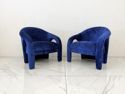 Weiman Elephant Chairs by Weiman style of Vladimir Kagan in Blue Velvet 1990s