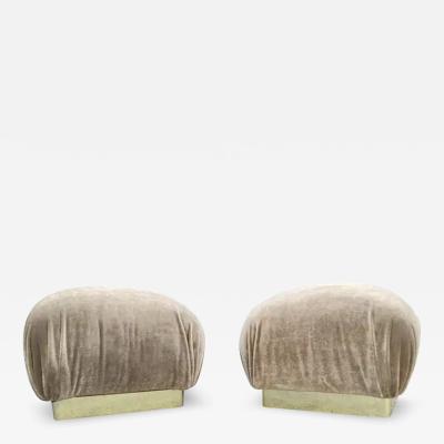  Weiman Preview Furniture Pair Reupholstered Lichen Mohair Karl Springer Style Poufs or Ottomans by Weiman