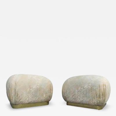  Weiman Preview Furniture Pair of Karl Springer Style Poufs or Ottomans by Weiman in Floral Pattern