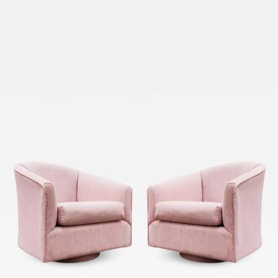  Weiman Preview Furniture Post Modern Pair Barrel Form Pink Upholstered Swivel Lounge Chairs 1980s