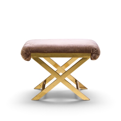  Weiman Warren Lloyd Warren Lloyd for Weiman Mid Century Brass X Base Stools Pair
