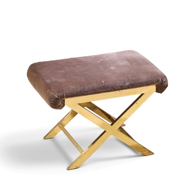  Weiman Warren Lloyd Warren Lloyd for Weiman Mid Century Brass X Base Stools Pair