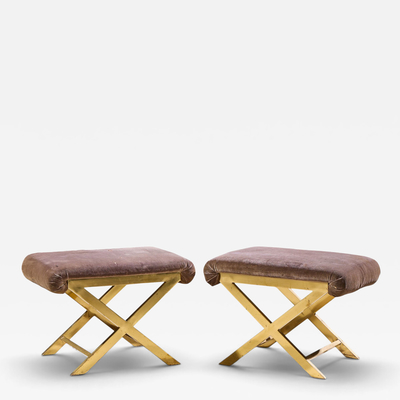  Weiman Warren Lloyd Warren Lloyd for Weiman Mid Century Brass X Base Stools Pair