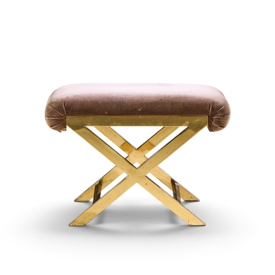  Weiman Warren Lloyd Warren Lloyd for Weiman Mid Century Brass X Base Stools Pair