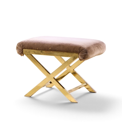  Weiman Warren Lloyd Warren Lloyd for Weiman Mid Century Brass X Base Stools Pair