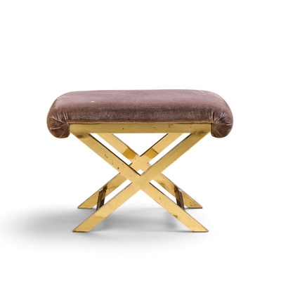  Weiman Warren Lloyd Warren Lloyd for Weiman Mid Century Brass X Base Stools Pair