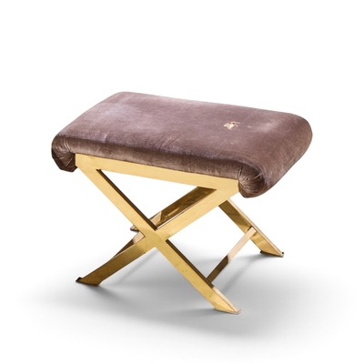  Weiman Warren Lloyd Warren Lloyd for Weiman Mid Century Brass X Base Stools Pair