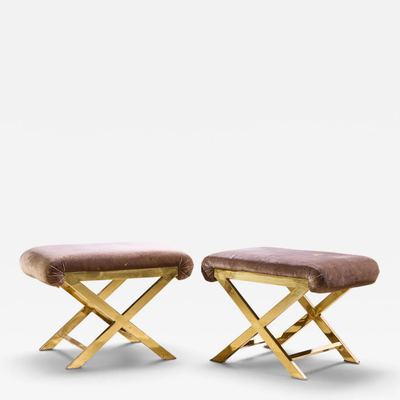  Weiman Warren Lloyd Warren Lloyd for Weiman Mid Century Brass X Base Stools Pair