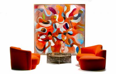  Weiman Weiman Post Modern Sculptural Chaise Lounge Sofa in Tangerine Wool Upholstery