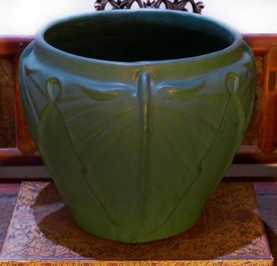  Weller Pottery Pair of Large Weller Pottery Matte Green Leaf Jardini res Circa 1910