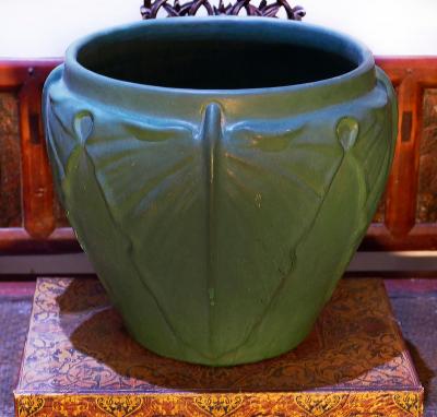  Weller Pottery Pair of Large Weller Pottery Matte Green Leaf Jardini res Circa 1910