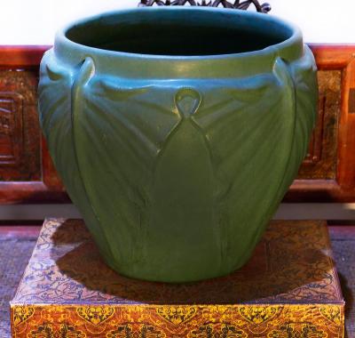  Weller Pottery Pair of Large Weller Pottery Matte Green Leaf Jardini res Circa 1910