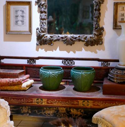  Weller Pottery Pair of Large Weller Pottery Matte Green Leaf Jardini res Circa 1910