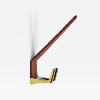  Werkst tte Carl Aub ck 4 Carl Aub ck Style Mid Century Brass Leather Wall Coat Hooks Austria 1950s