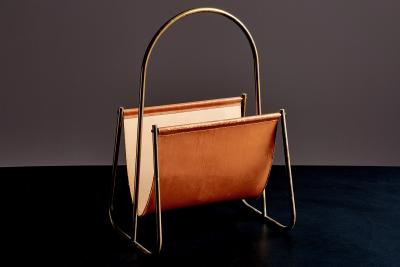 Werkst tte Carl Aub ck Brass and Leather Newspaper Rack by Werkst tte Carl Aub ck