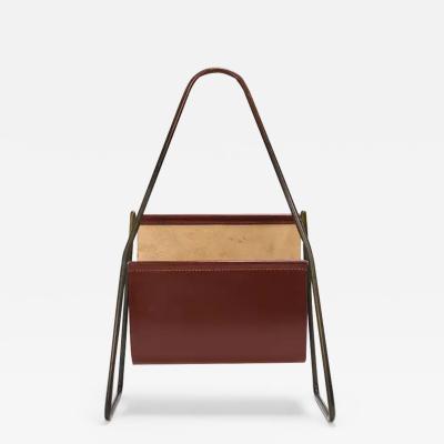  Werkst tte Carl Aub ck Carl Aub ck II Midcentury Magazine Rack Brass Brown Leather Vintage Austria