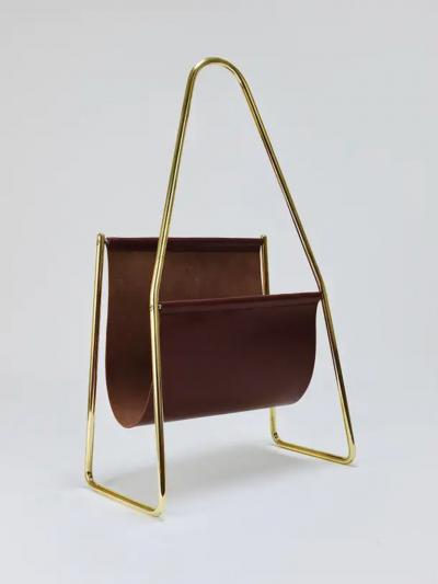 Werkst tte Carl Aub ck Carl Aub ck II Midcentury Magazine Rack Brass Brown Leather Vintage Austria