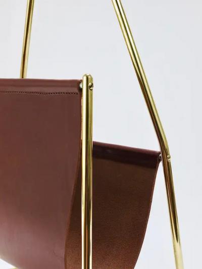 Werkst tte Carl Aub ck Carl Aub ck II Midcentury Magazine Rack Brass Brown Leather Vintage Austria