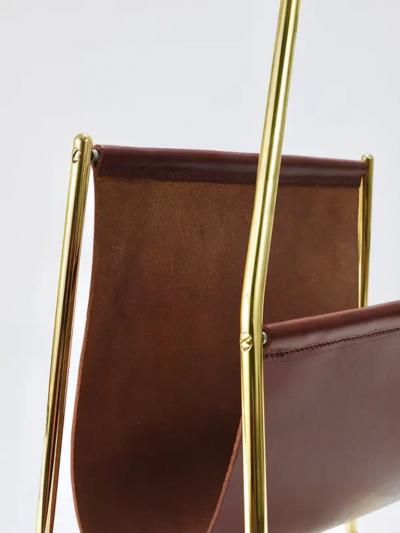 Werkst tte Carl Aub ck Carl Aub ck II Midcentury Magazine Rack Brass Brown Leather Vintage Austria