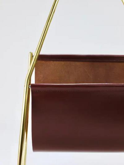 Werkst tte Carl Aub ck Carl Aub ck II Midcentury Magazine Rack Brass Brown Leather Vintage Austria