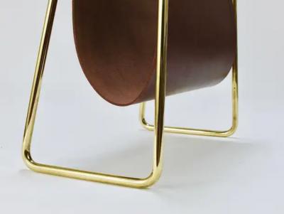 Werkst tte Carl Aub ck Carl Aub ck II Midcentury Magazine Rack Brass Brown Leather Vintage Austria