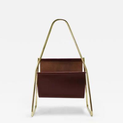  Werkst tte Carl Aub ck Carl Aub ck II Midcentury Magazine Rack Brass Brown Leather Vintage Austria