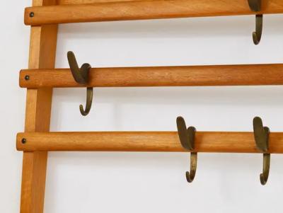 Werkst tte Carl Aub ck Carl Aub ck Mid Century Coat Rack Beech Wardrobe with 7 Brass Hooks 1950s