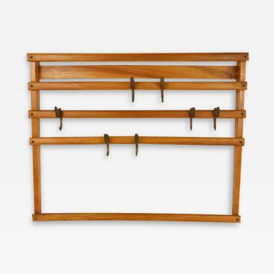  Werkst tte Carl Aub ck Carl Aub ck Mid Century Coat Rack Beech Wardrobe with 7 Brass Hooks 1950s