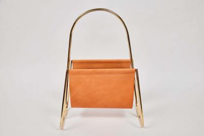  Werkst tte Carl Aub ck Carl Aubo ck Model 4488 Cognac Leather and Brass Magazine Rack