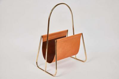  Werkst tte Carl Aub ck Carl Aubo ck Model 4488 Cognac Leather and Brass Magazine Rack