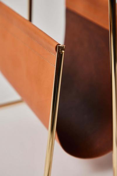  Werkst tte Carl Aub ck Carl Aubo ck Model 4488 Cognac Leather and Brass Magazine Rack