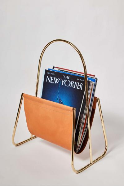  Werkst tte Carl Aub ck Carl Aubo ck Model 4488 Cognac Leather and Brass Magazine Rack