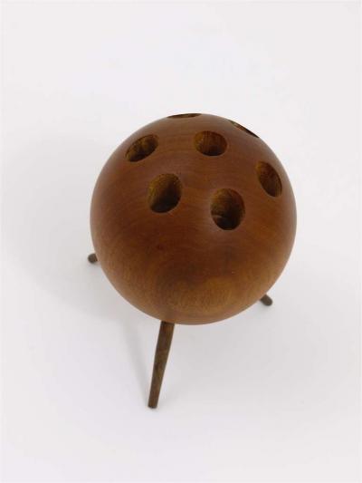  Werkst tte Carl Aub ck Carl Aubock Ball Tripod Candlestick Walnut Candle Holder Austria 1950s