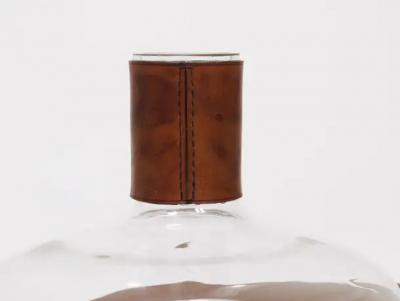  Werkst tte Carl Aub ck Carl Aubock II Vase Decanter with Brown Leather Top Midcentury Austria 1950s