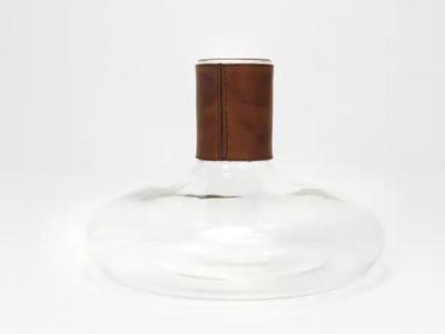  Werkst tte Carl Aub ck Carl Aubock II Vase Decanter with Brown Leather Top Midcentury Austria 1950s