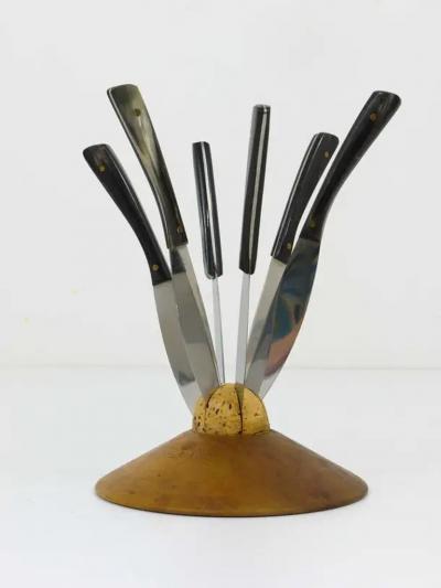  Werkst tte Carl Aub ck Carl Aubock II Walnut Knife Holder with 6 Amboss Knives Austria 1950s