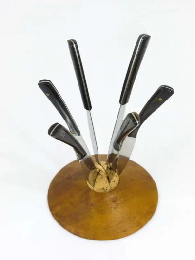  Werkst tte Carl Aub ck Carl Aubock II Walnut Knife Holder with 6 Amboss Knives Austria 1950s