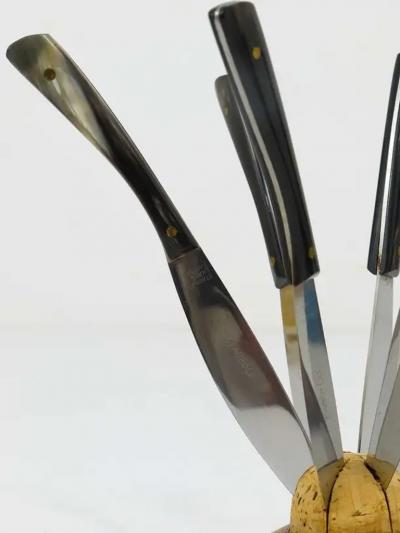  Werkst tte Carl Aub ck Carl Aubock II Walnut Knife Holder with 6 Amboss Knives Austria 1950s