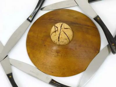  Werkst tte Carl Aub ck Carl Aubock II Walnut Knife Holder with 6 Amboss Knives Austria 1950s