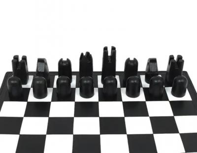  Werkst tte Carl Aub ck Carl Aubock Modernist Cast Iron Chess Game Set with Handmade Leather Board